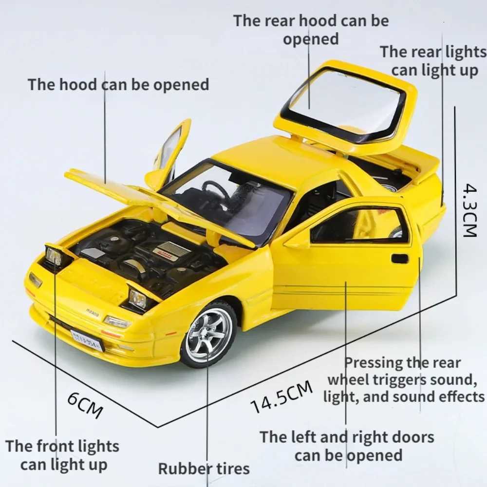 132 Scale RX7 Alloy Diecast Toy Car Models with Sound Light Pull Back Model Car Toys for Kids Birthday Collectible GiftsT251023