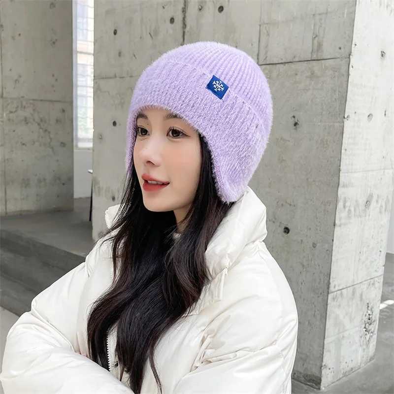 Winter Wen Earflap s Snowe knitted hats Ear protection hats Adt Ladies casual mohair beanie GorrosW251023