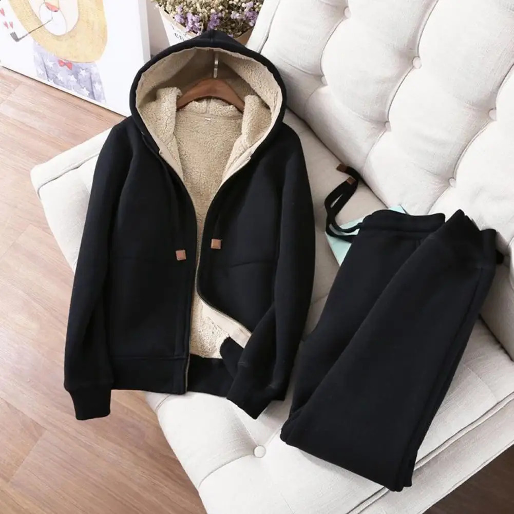 Womens Sweatshirt Pants Suit Autumn and Winter Warm Longsleeved Fleece Thick Hoodie Coat Jogger Sportswear Twopiece Set 251022