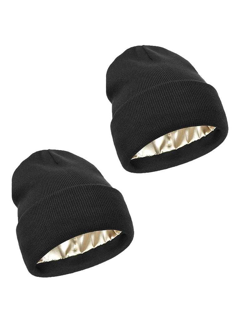 2Pcs Unisex Satin Li Beanies Hat for WenMen Winter 2Layer Ear Protect Warm Hiking Cycling Ski Slouchy Cuffed clavaW251023