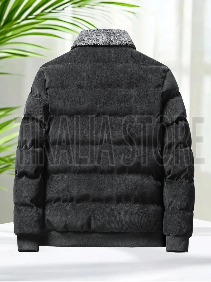 Mens Corduroy Sherpa Lined Jacket Cotton Padded Winter Coat with Fleece Collar Yellow Thick Insulated Parka for Cold Weather 251015