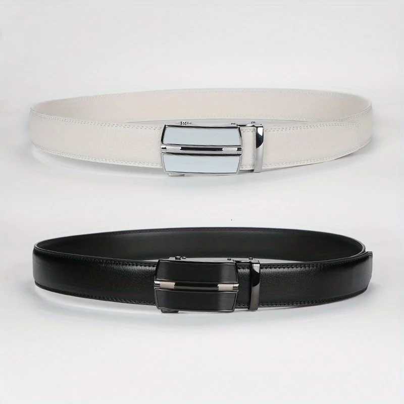 Mens Leather Belt Adjustable White Automatic Buckle Minimalist Formal Casual Belt for Business Work Waist Straps BeltsXJ251023