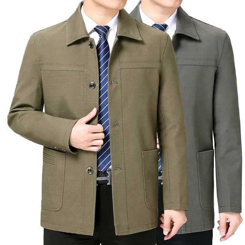 Mens MiddleAged Cotton Jacket Spring Autumn Lapel Trench Coat Large Size with Buttons Fashionable Classic Outerwear W251023