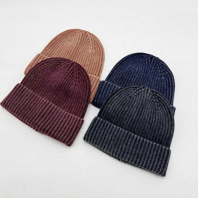 Retro Wash Knitted Hat for Men Wen Fashion Simp Warm Sklies Beanies Vintage Solid Autumn Winter BeanieW251023
