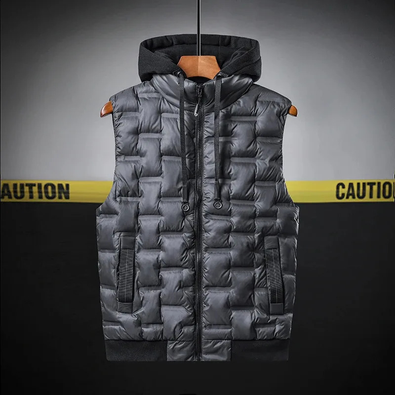 Autumn and winter trendy mens vest large sized loose hooded jacket for men warm sleeveless waistcoat 251023