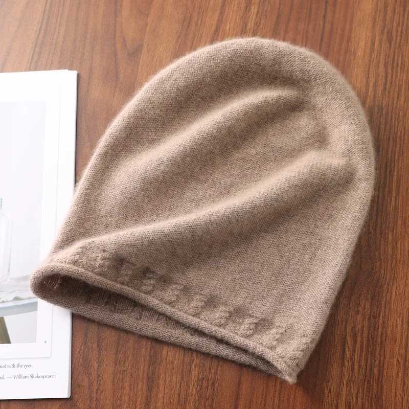 100 Pure Wool Womens Knitted Beanie Autumn Winter Warm Soft Pullover Crimping Cap Korean Fashion Elegant Slouch SkulliesXJ251023