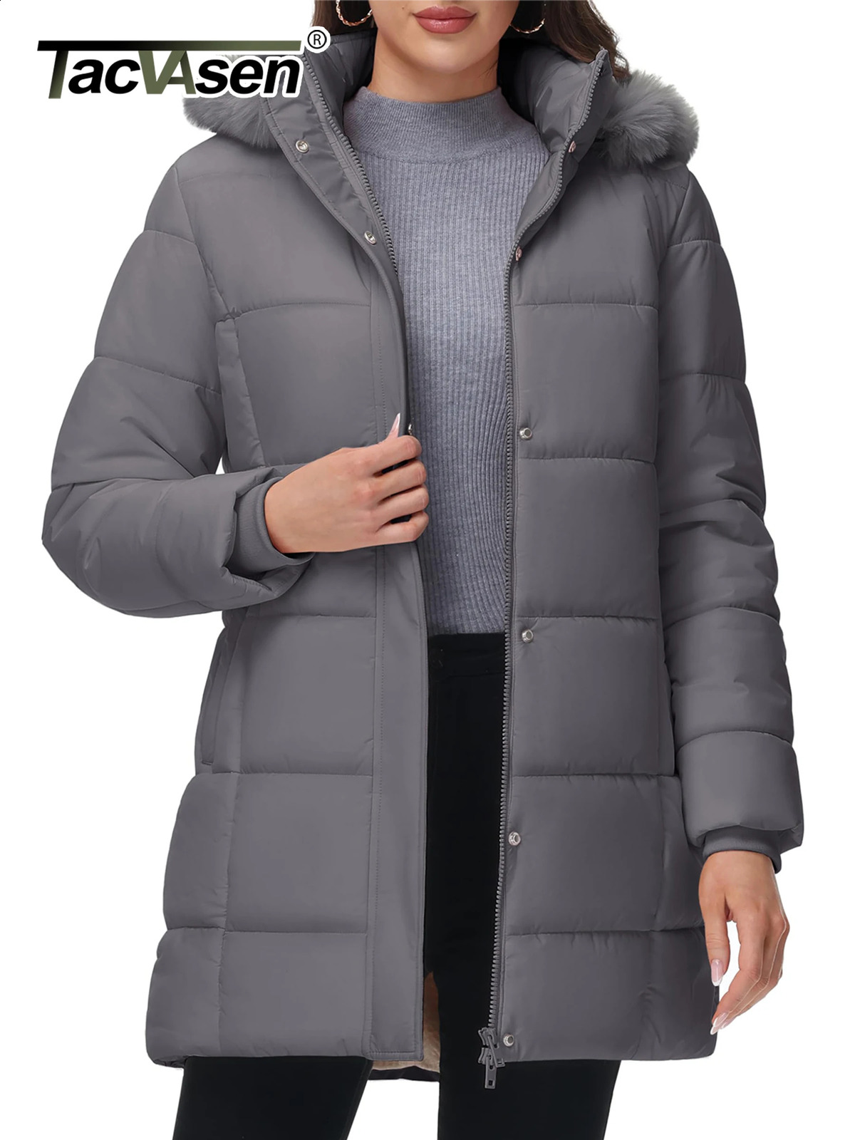 TACVASEN Womens Winter Thicken Parka Coat Warm Jacket Down Puffer Outwear with Faux Fur Removable Hood Waterproof Windproof 251022