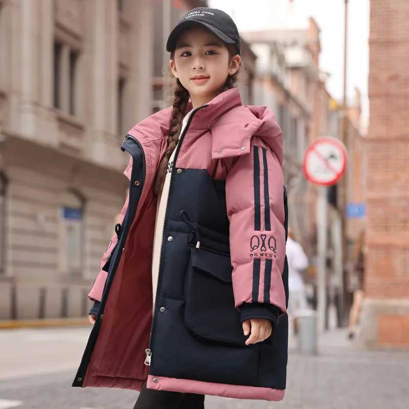 RAISE 2025 Down Jacket For Teen Girl Thick Warm Spliced Hooded Girls Long Jacket Clothes 512Y Kids Girls Parka Outerwear Outfit Y251023