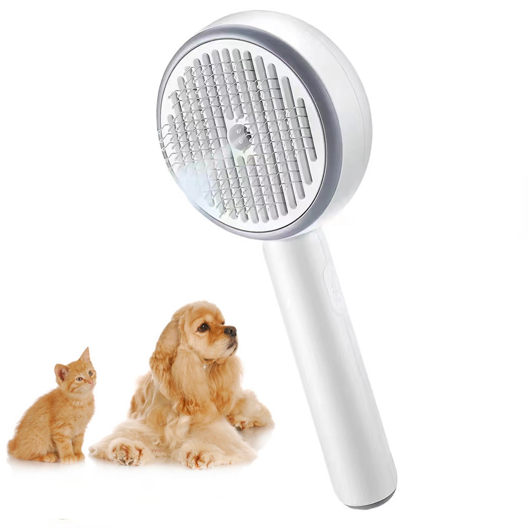 Rechargeable Pet Grooming Brush with Spray Function -Smart Deshedding Tool for Dogs and Cats, Stainless Steel, Electrostatic and Portable Hair Remover