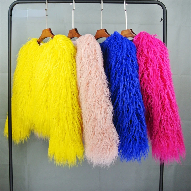 Autumn Winter Warm Women Faux Fur Coat Loose Black White Pink Plush Female Jacket 251021