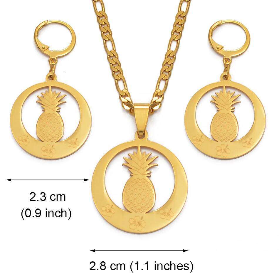 Anniyo Marshall Islands Flower And Pineapple Necklaces Earrings Micronesia Jewelry Sets Guam Hawaii Flowers Women Girls #108121