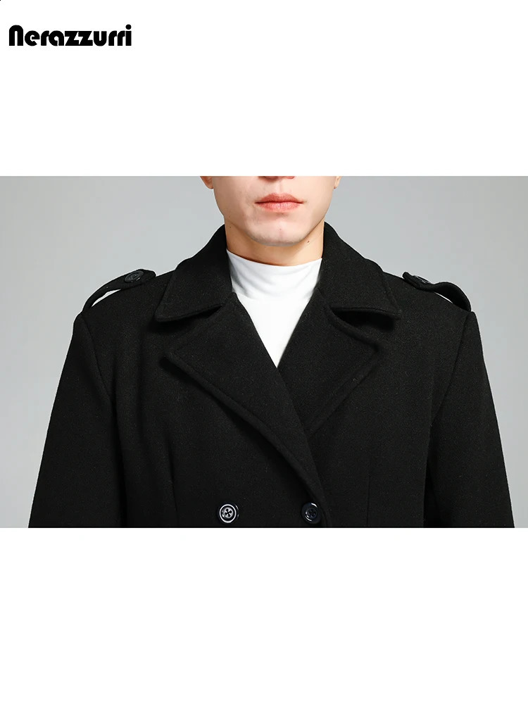 Nerazzurri Autumn Winter Long Elegant y Chic Navy Blue Warm Woolen Coat for Men Double Breasted Wool blends Overcoat 251023