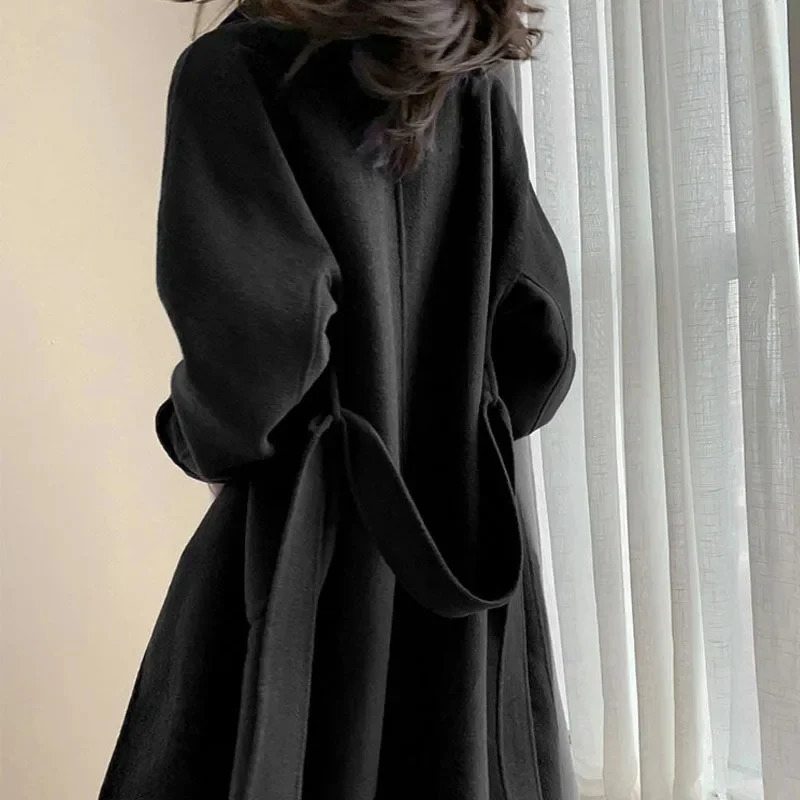 Womens Coat Winter Korean Fashion Long Coated Thickened Woolen Winter Coat for Women Black Coat Harajuku 251020