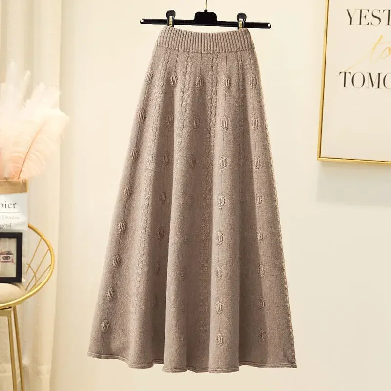 MediumLength HighWaisted Knit Skirt For Women Spring Autumn Sweater A Line Umbrella Skirt Winter Skirt Woolen Material 251020