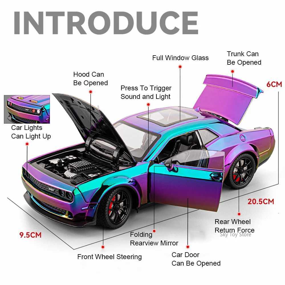 124 Challenger SRT Hellcat Lambor LP770 Alloy Sports Car Diecats Model Toys Doors Opened Sound Light Pull Back Childrens GiftsT251023