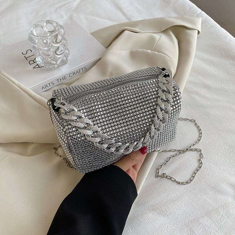 Chain For Women Summer New Trendy Korean Version Bright Dia Cylindrical Full Of Dias Fashion Casual Shoulder Crossbody Bag