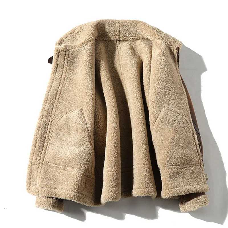 2025 New Vintage Velvet Lamb Wool Mens Jacket FleeceLined and Thickened Winter Motorcycle Leather Coat W251023