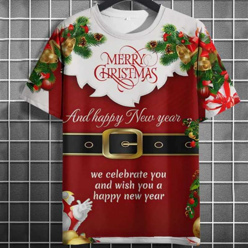 Fashion Christmas Harajuku Mens TShirts Casual Oneck Loose Short Sleeve Tops New Year Gift Xmas Clothing Hip Hop StreetwearXJ251023