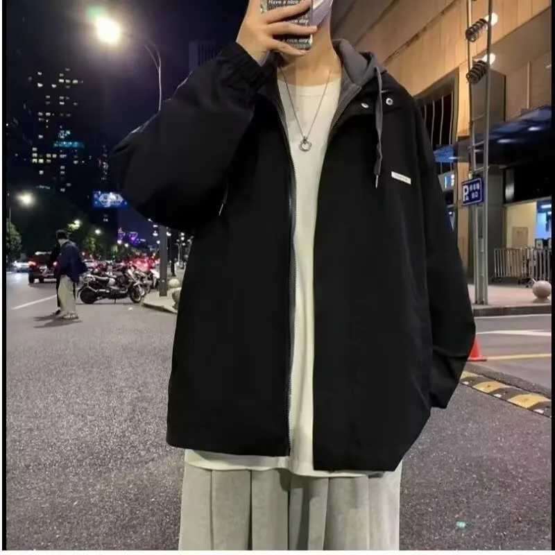 Fake two jacket mens trendy brand Hong Kong style versatile spring and autumn jacket with niche design sense W251023