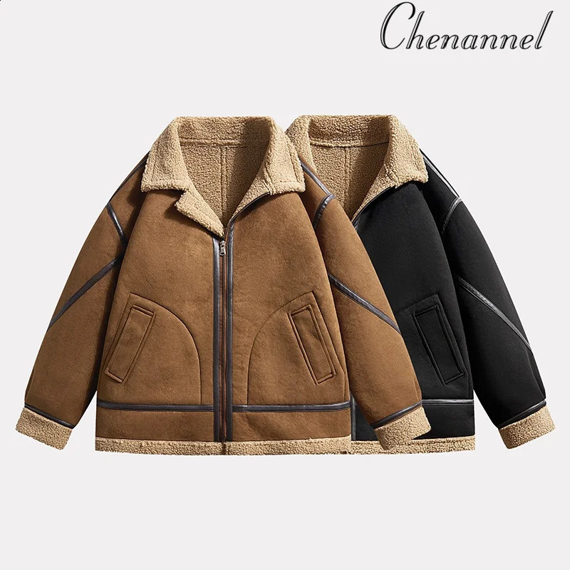 American retro fur one piece coat mens winter thickened and fleece leather jacket air force pilot lamb 251023