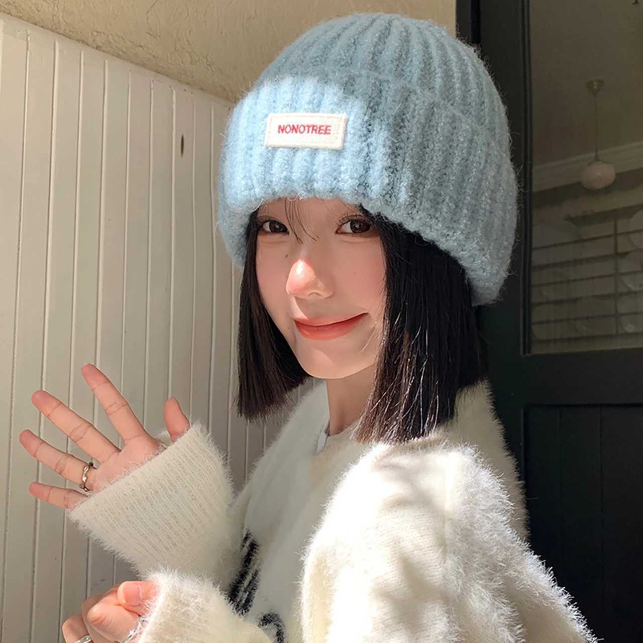 Women Winter Hat Solid Color Woolen Knitted Beanie Outdoor Anticold Ladies Girls Warm Crochet Pullover CapXJ251023
