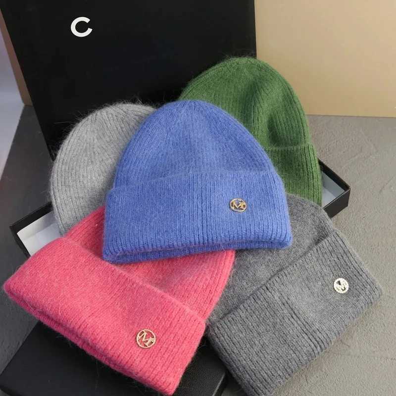 2024 Fluffy Angora Hat Rabbit Fur Warm Winter hat For Womans Cashmere Wool Soft Beanies Blue Knitted Hat Outdoor Ski FemaleXJ251023