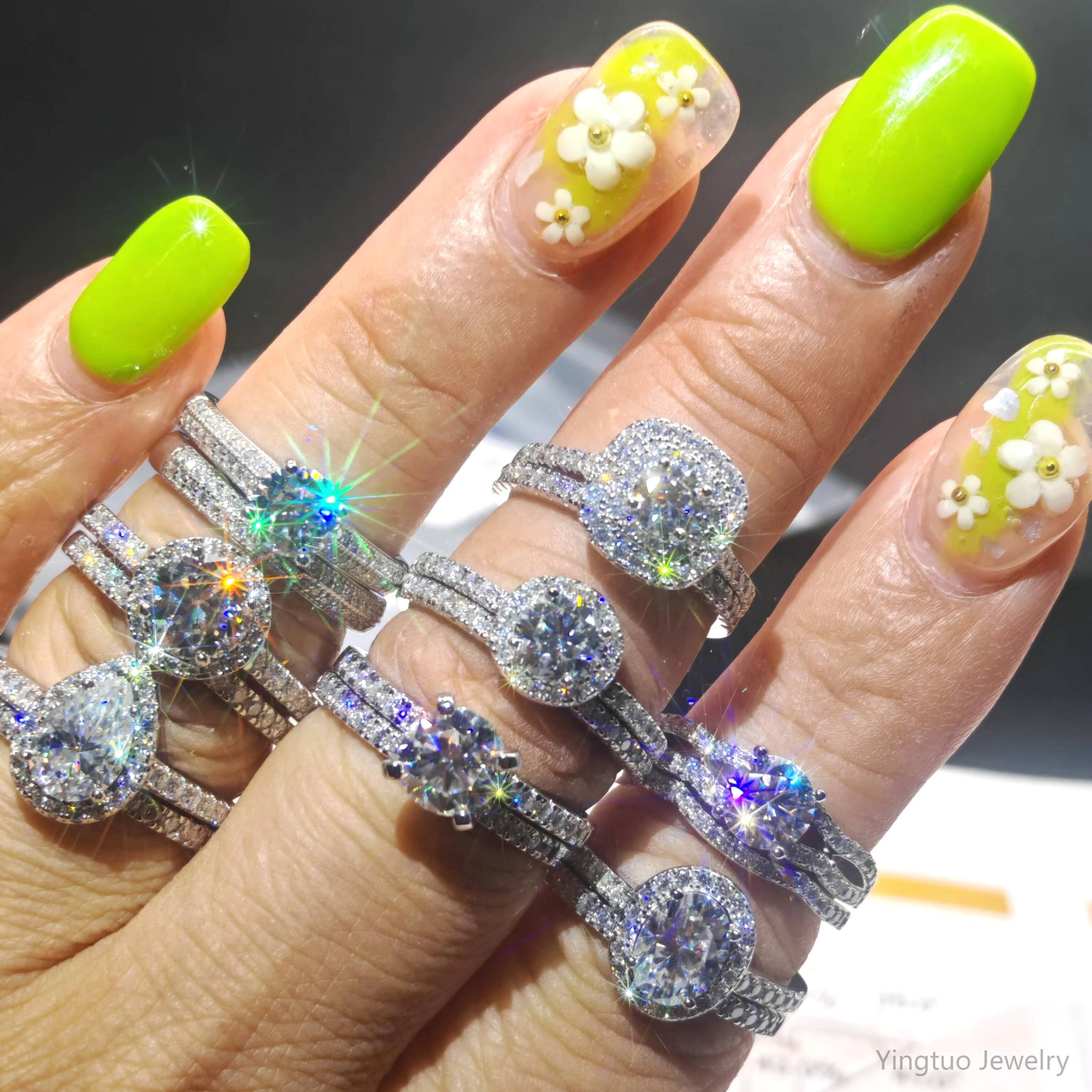 Luxury 925 Sterling Silver Moissanite Diamond Rings Set 7mm 15ct Round VVS D Color GRA Wedding Engagement Rings Gift