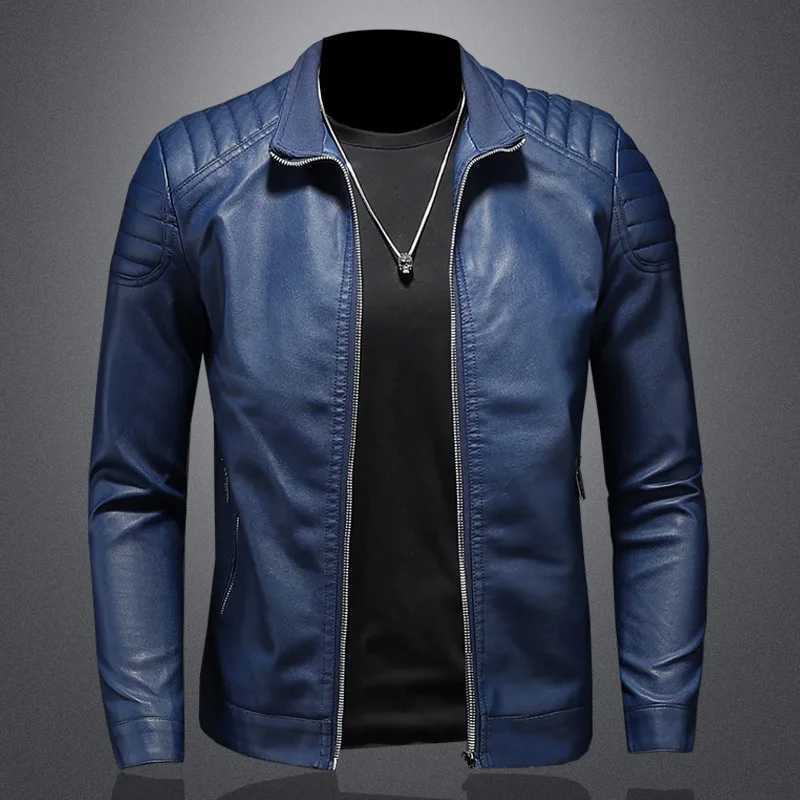 Mens Leather Clothing Fashion Slim Fit Zipper Jacket Solid Casual Jacket Moto Biker PU Leather Coat Men Motorcycle Jacket W251023