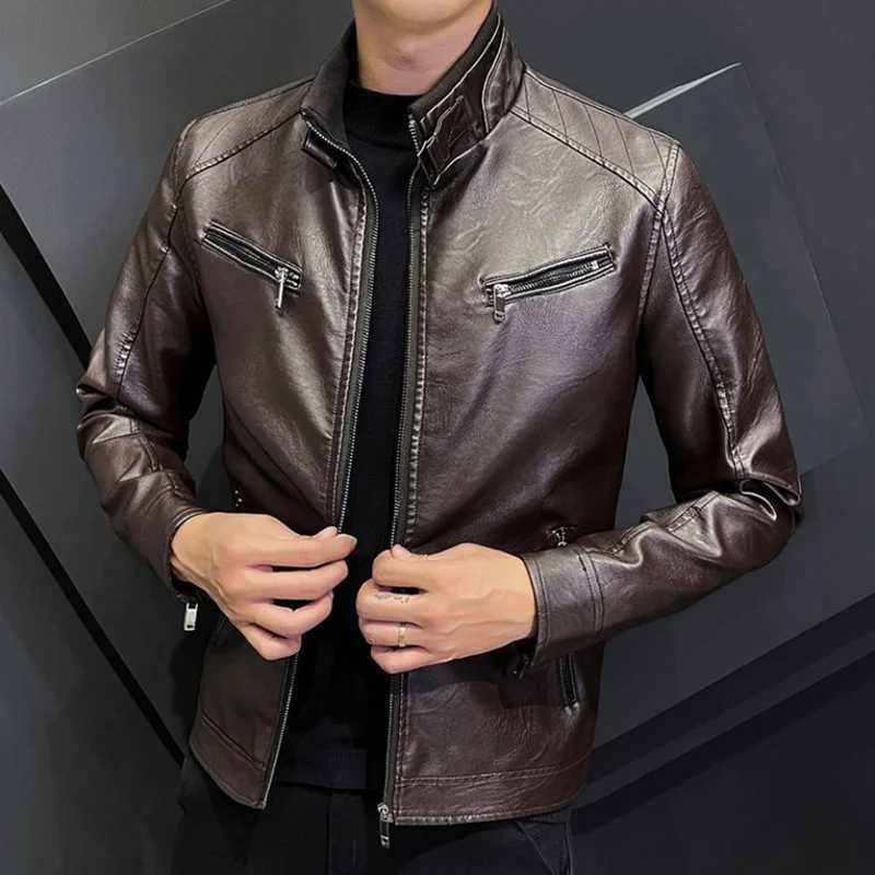 2024 Highquality Leather Men Autumn New Fashion Handsome Young Motorcycle Jacket PU Leather Men Trend Men Jacket W251023