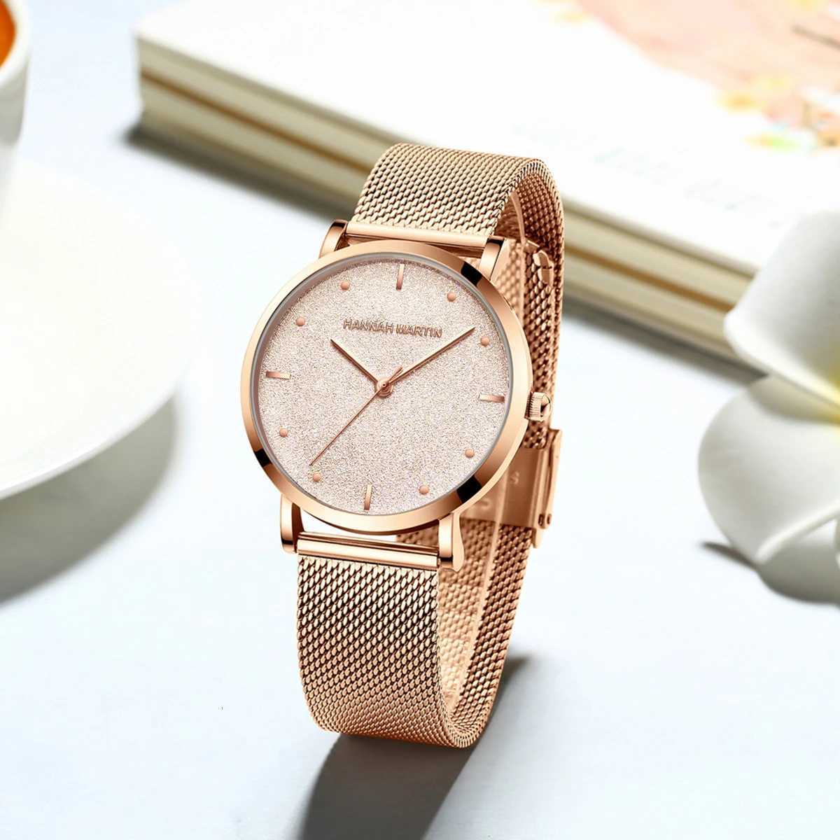 2025 New Womens Luxury Watch Matte Dial Japanese Quartz Movement Stainless Steel Mesh Strap Hannah Martin Brand Original WatchL251023