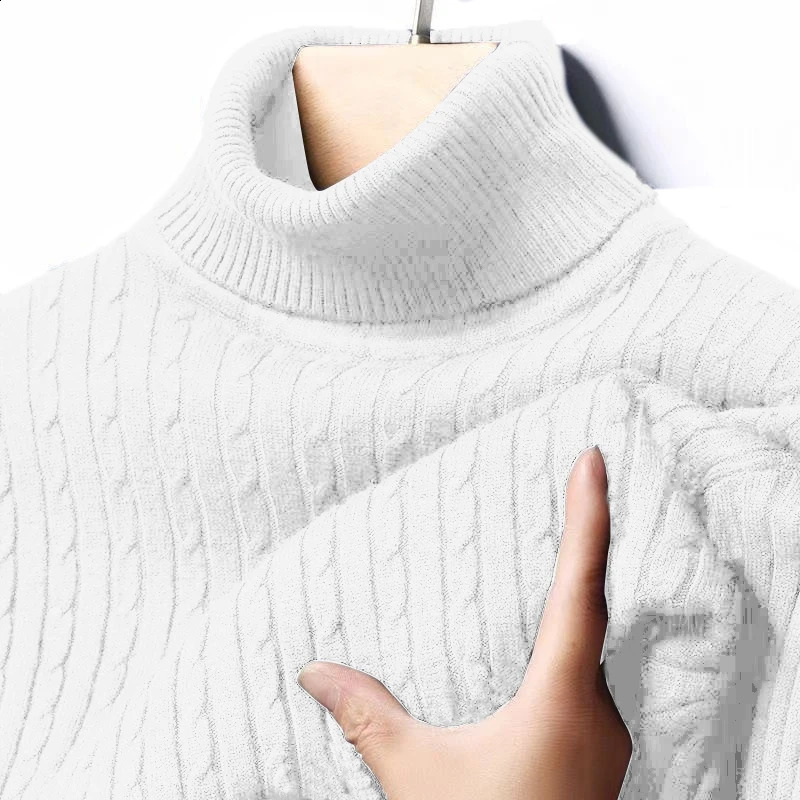 Autumn Mens Ribbed Turtleneck Sweater Warm Fitted Knitted Pullover Sweatesr Jacquard Striped Casual Long Sleeves Basic Top 251023