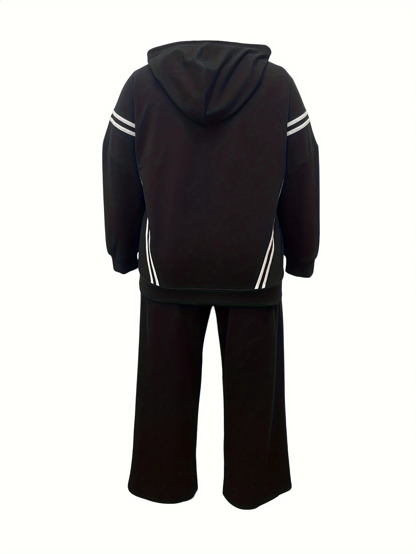 Two Piece Set of Casual Sports Striped Drawstring Hooded Long Sleeved Sweatshirt and Straight Leg Pants 251022
