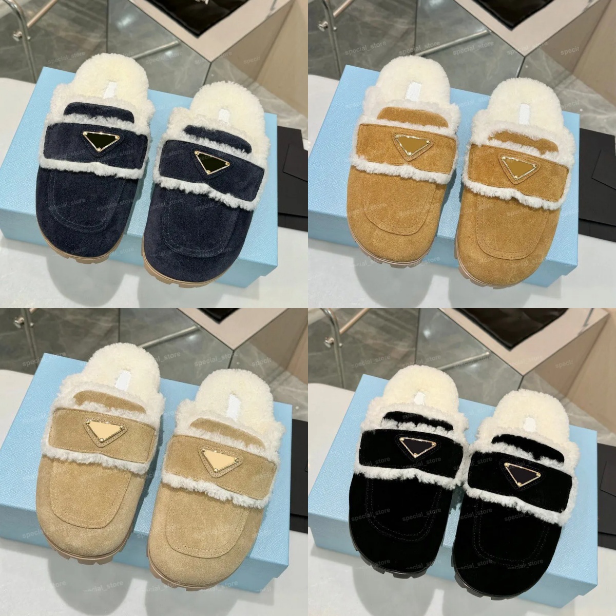 designer Sandal Flat Comfort Clog Beige Suede Shearling Slipper Fur Slides Leather Platform Mule House Winter Women Fluffy Furry slippers