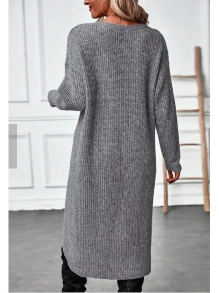 Womens Long Knitted Sweater Dress Autumn Winter Warm Fur Jumpers Casual Solid Loose Knit Midi Lady Work Pullovers 251022