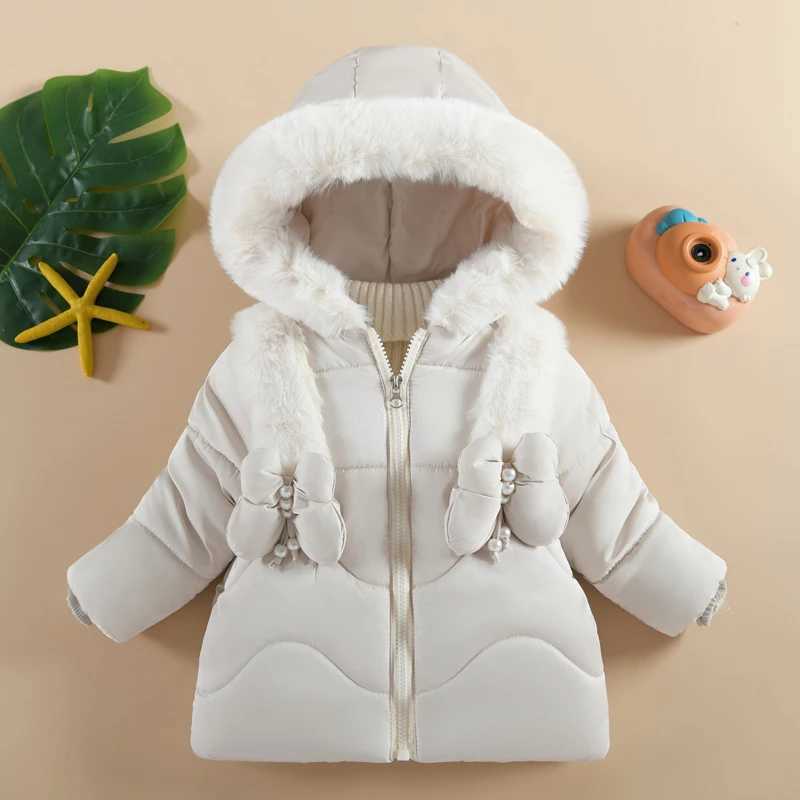 1 2 3 4 Years Baby Girls Jacket Winter New Solid Color Butterfly Decoration Lining Plush Warm Hooded Zipper Down Cotton Outwear Y251023