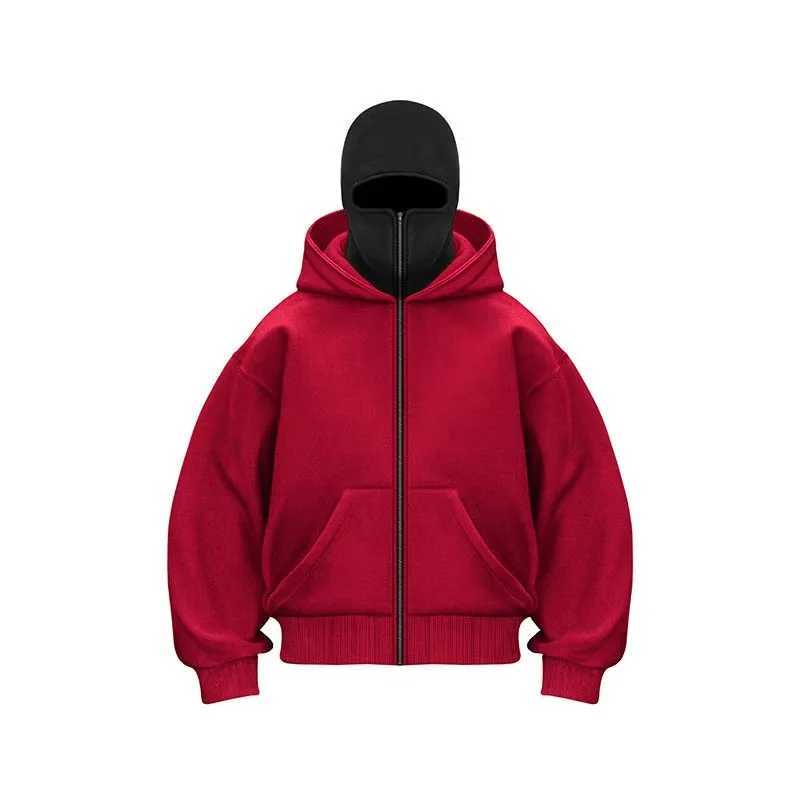 2025 Hot New Mens Balaclava Hoodies Half Zip Up Pullover Double Hooded Fleece Sweatshirt Unisex Fall Winter Outfits For MenT251023