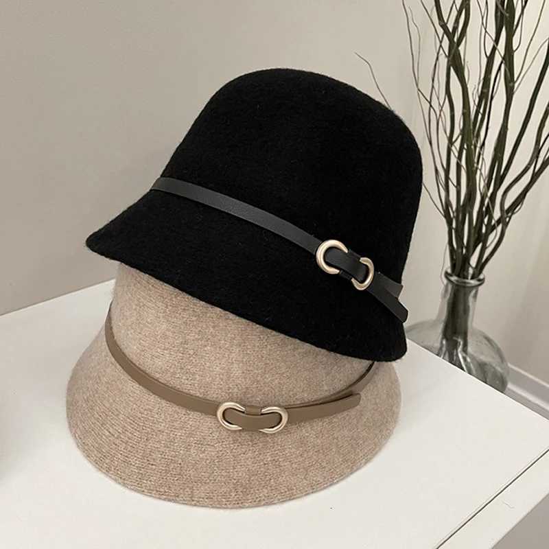 New Fashion Unisex Solid Color Wool Winter Hat With Belt Autumn Bucket Wool Cashmere Wan Warm Fishing Hat Gift WhosaW251023