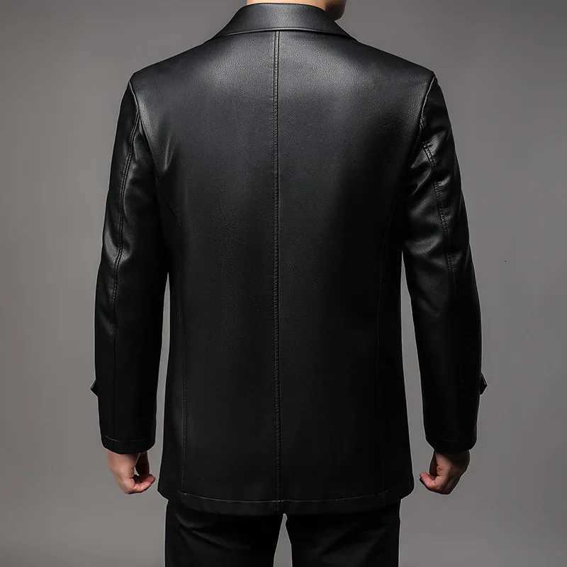 High Quality Mens Leather Jacket with Warm Fleece for Winter Turndown Collar Business Single breasted Leather Coat PU025 W251023