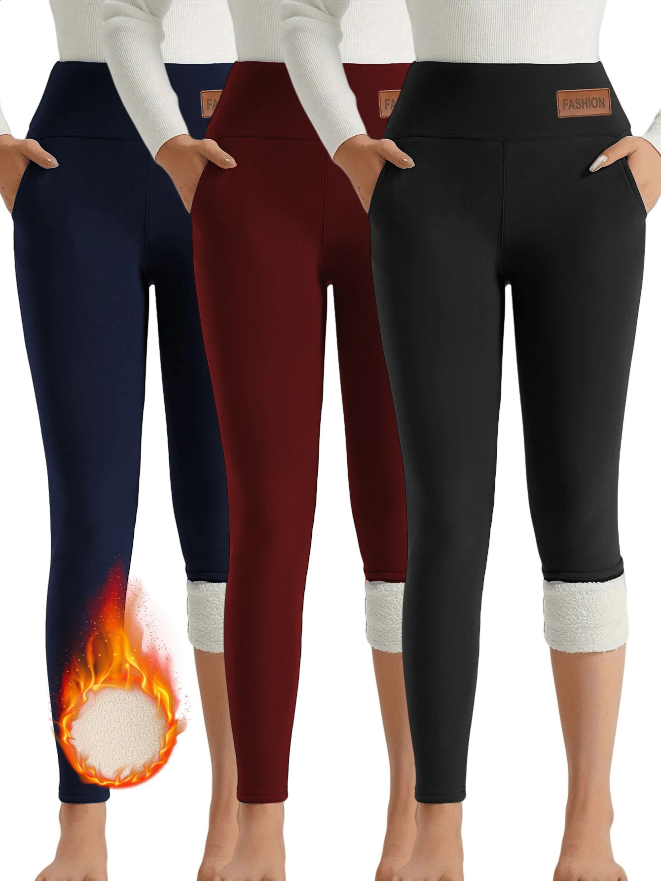3 Pack Winter Warm PantsFleece Lined High Waist Leggings for Women BlackNavyWine Red Thickened Thermal Trousers Windproof 251022