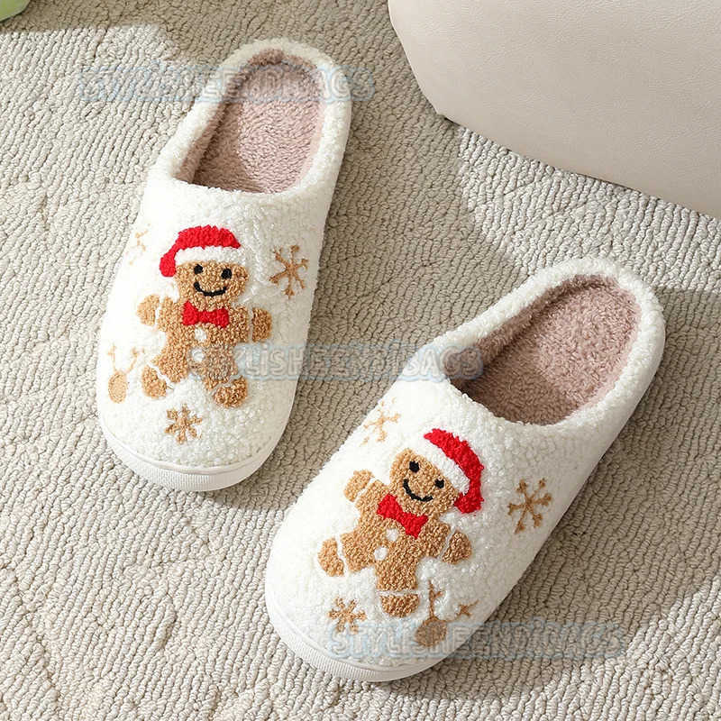 Christmas Women Slippers Cute Gingerbread Winter Warm Slides Couple House Shoes Men Bedroom Flat Soft Sole Home Shoes for Gift H251023