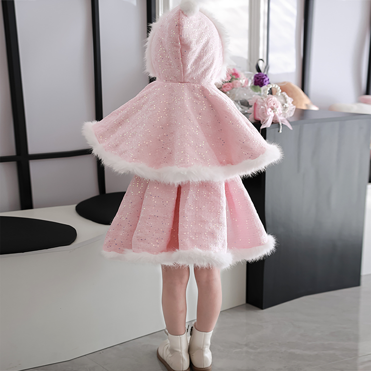 Girl designer princess dress autumn and winter new two-piece set, children's fashion shawl dress, birthday dress, new year's dress