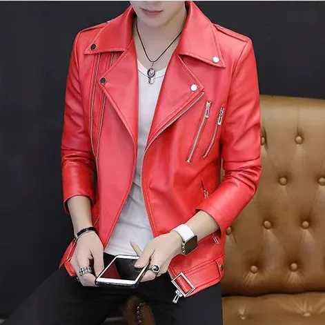 2025 mens new autumn clothing new locomotive oblique zipper slim PU leather jacket W251023