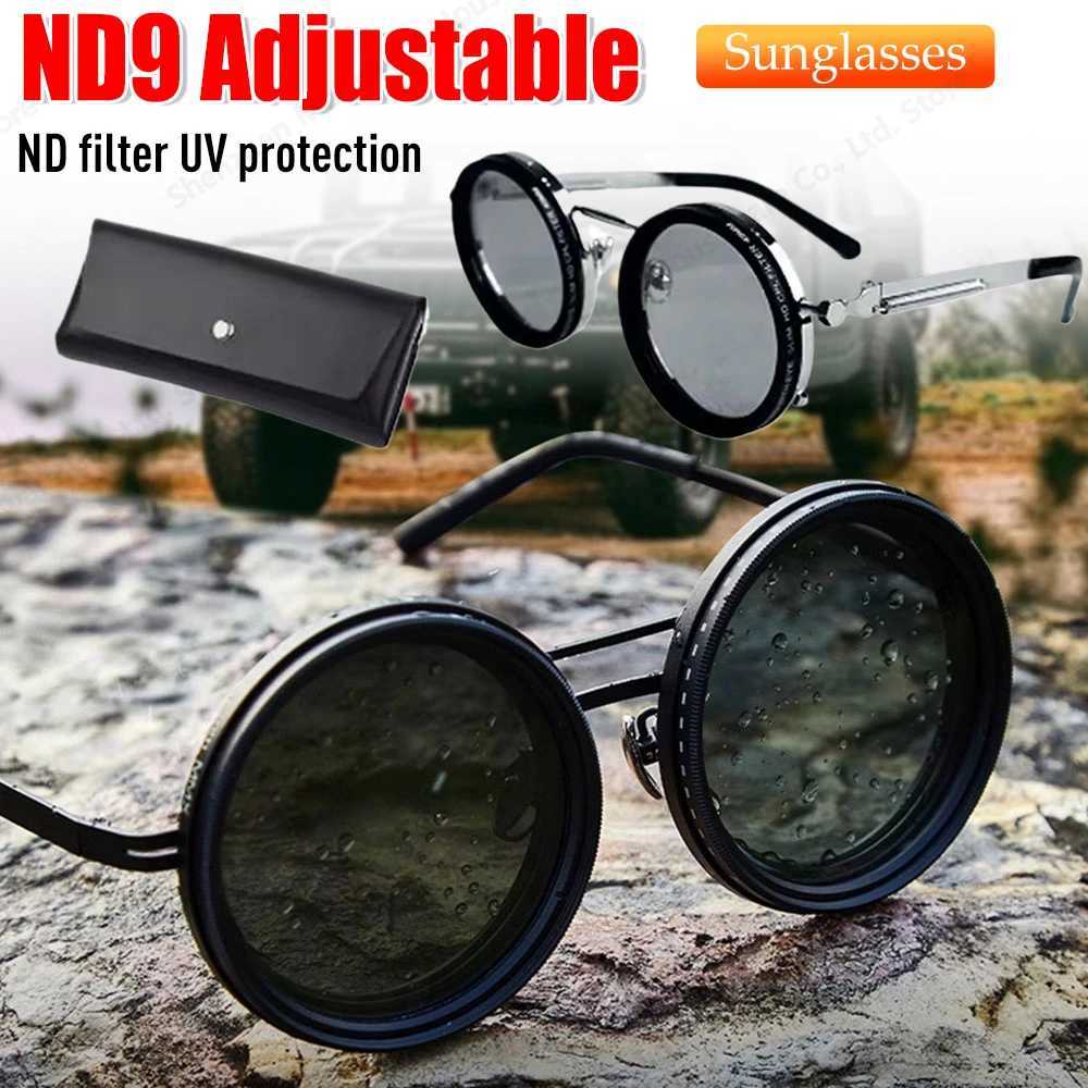 ND9 adjustable dimming sunglasses Retro Punk round mens outdoor fishing UV400 polarized driving sunglasses for Driving FishingW251023