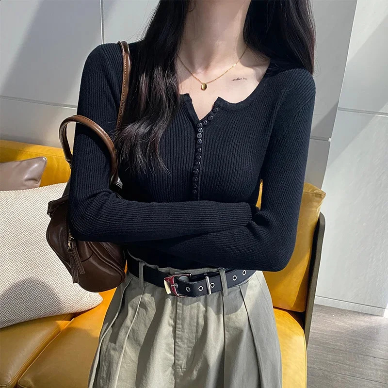 Women Pullover Autumn Winter Skinny Elastic Knitted Shirt Sweater Female Long Sleeve Slim Knit Bottoming Knitwear Tops 251020