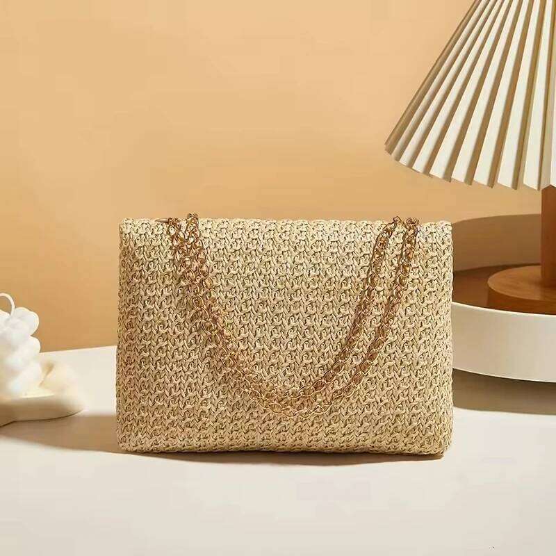New Fashion Straw Shoulder Women Handmade Crossbody High Capacity Beach Bag Woven Clutch Handbag