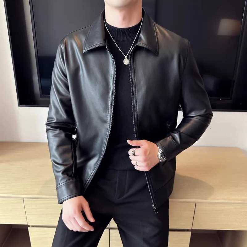 Spring Autumn Korean Style Leather Jacket Men Turn Down Collar Motorcycle Pu Leather Coats Fashion Mens Moto Biker Leather Tops W251023