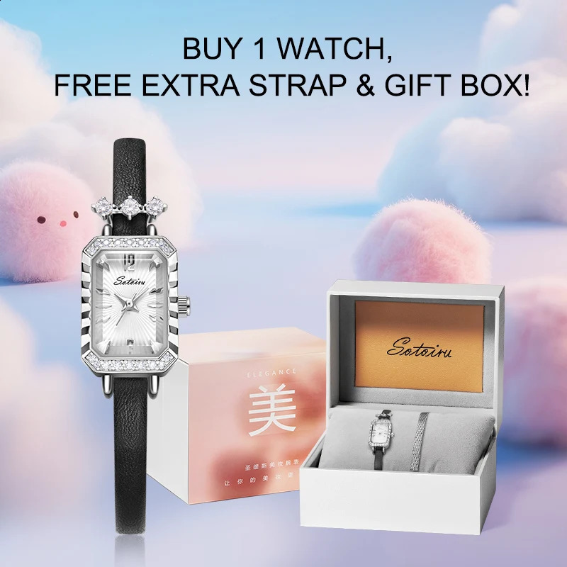 Sotoiru Square Watch For Women Leather Strap Quartz Wristwatch Elegant Minimalist Dress Watch Gift For Girlfriend 251021
