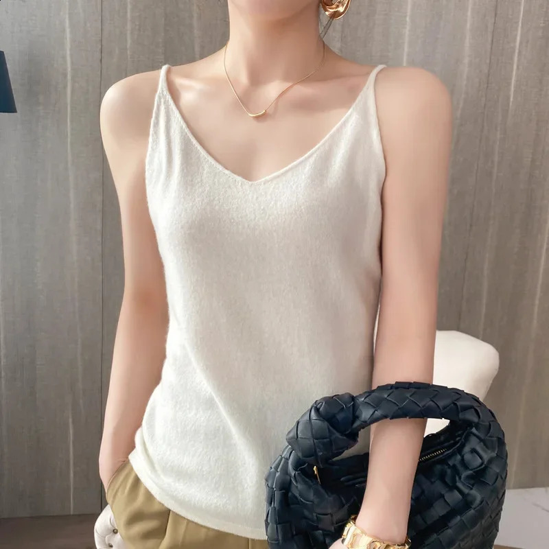 Autumn Winter Knitted Wool Vest Womens Sleeveless VNeck Short Base Layer Top Fashionable Slim Fit Inner Wear 251023