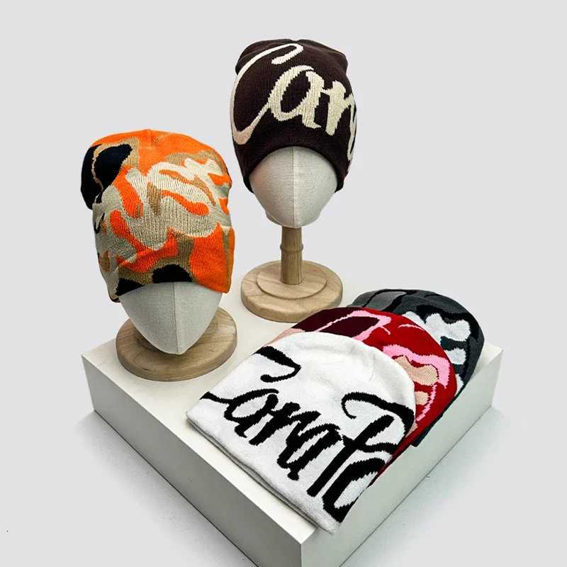 Autumn and Winter New Letter Wool Knitted Hats Color Block Warm Hip Hop Personal Beanies Versatile Street Fashion Niche SkateXJ251023