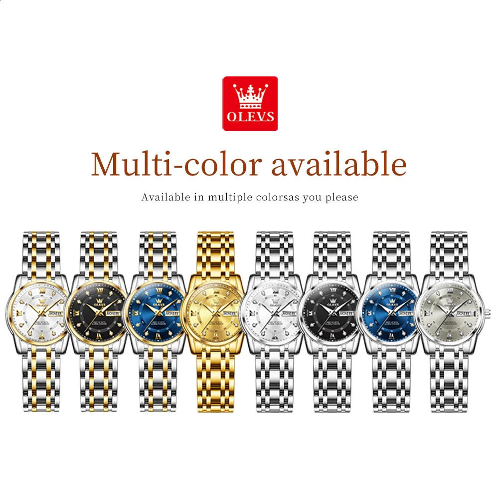 OLEVS Selling Fashion Stainless Steel Quartz Ladies Watch Dual Calendar Luminous Waterproof Elegant Watch for Women 251027